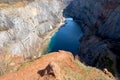 Great America Velka Amerika - Czech Grand Canyon. The partly flooded, abandoned limestone quarry near Morina village. Royalty Free Stock Photo