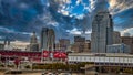The great American tower PNC bank building us bank arena and Cincinnati reds stadium in the skyline as viewed from ky Royalty Free Stock Photo
