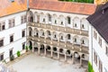 Great arcades - white renaissance archs on Third Courtyard of Jindrichuv Hradec Castle in Jindrichuv Hradec, Czech