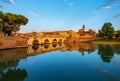 Great architecture of roman empire bridge of Tiberius, Ponte di Tiberio or Bridge of Augustus, Rimini, Italy