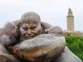 Hercules sculpture and lighttower in A Coruna - Spain