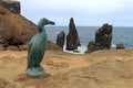 Great Auk Statue at the Barren Headland and Seastacks of Valahnukamol, Reykjanes Peninsula, South Western Iceland Royalty Free Stock Photo