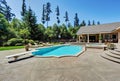 Great backyard with swimming pool . American Suburban luxury house