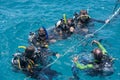 Great Barrier Reef, Australia - December 2019: Group Of Scuba Divers At Great Barrier Reef