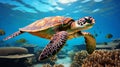 Great barrier reef, turtle swimming, coral reef, close up Royalty Free Stock Photo