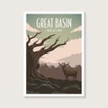 Great Basin National Park poster illustration, deer elk old big tree poster Royalty Free Stock Photo