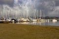 The great beach of Sausalito a city in the San Francisco Bay Area in Marin County in the state of California. Boats with houses.