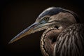 Great Blue Heron (Ardea herodias) on black background, Generative AI