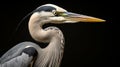 Great Blue Heron, Ardea herodias, isolated on black background Generative AI