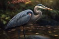 Great Blue Heron (Ardea herodias) in a pond AI generated animal ai