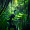 A great blue heron (Ardea herodias) in a swamp Generative AI
