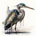 Great Blue Heron (Ardea herodias) watercolor illustration