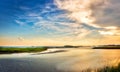 Great Blue Heron enjoying a golden Chesapeake Bay sunset Royalty Free Stock Photo