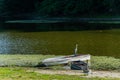 Great Blue Heron perched on a docked boat in Kovilj-Petrovaradin Marshes in Serbia