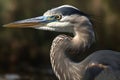 Great Blue Heron on the River nature Background.