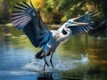 Great Blue Heron walking with wings open Royalty Free Stock Photo