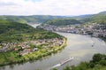 Great bow of the Rhine Valley near Boppard, Germany. Royalty Free Stock Photo