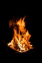 Great bright flame of fire. Burning firewood in the fire at night, the texture of fire and flame. Royalty Free Stock Photo