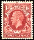 British postage stamp with the image of King George of Great Britain. The brand has the name