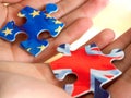 Puzzle with Great Britain and European Union flags. Brexit concept Royalty Free Stock Photo