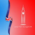 Great Britain flag and Big Ben in London. United Kingdom flag vector illustration Royalty Free Stock Photo