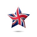 Great Britain flag icon in the shape of star. Waving in the wind. Abstract flag of united kingdom. UK pattern. Paper cut style Royalty Free Stock Photo