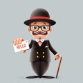 Great britain gentleman businessman cartoon character call card bowler hat suit business english 3d isolated design Royalty Free Stock Photo