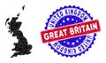 Great Britain Map Triangle Mesh and Grunge Bicolor Seal