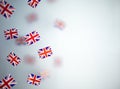 Great Britain, national holiday country. Mini flags on a transparent foggy background. concept patriotism, pride and Royalty Free Stock Photo