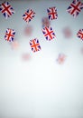 Great Britain, national holiday country. Mini flags on a transparent foggy background. concept patriotism, pride and Royalty Free Stock Photo