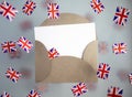 Great Britain, national holiday country. Mini flags on a transparent foggy background. concept patriotism, pride and Royalty Free Stock Photo