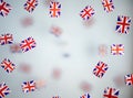 Great Britain, national holiday country. Mini flags on a transparent foggy background. concept patriotism, pride and Royalty Free Stock Photo