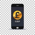 Great Britain pound exchange application for mobile pone pasted on photo paper