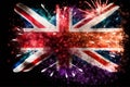 Great Britain Union Jack flag background with fireworks. Generative ai Royalty Free Stock Photo