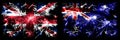 Great Britain, United Kingdom vs Australia, Australian New Year celebration travel sparkling fireworks flags concept background.