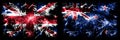 Great Britain, United Kingdom vs New Zealand, New Zealander New Year celebration travel sparkling fireworks flags concept