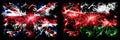 Great Britain, United Kingdom vs Oman, Omani New Year celebration travel sparkling fireworks flags concept background. Combination