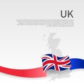 Great Britain wavy flag, mosaic map on white background. Wavy ribbon color flag of great britain. National poster of united