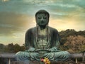 The `Great Buddha` Daibutsu bronze statue at the Kotoku-in Buddhist temple in the city of Kamakura Royalty Free Stock Photo