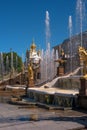 Great cascade. It consists of many fountains and is decorated with bronze gilt sculptures. Petergof, St. Petersburg