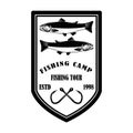 Great catch. Fishing club. Emblem template with salmon fish. Design element for logo, label, sign, poster. Royalty Free Stock Photo