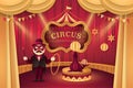 Great Circus Carnival show, Fur Seal on a circus stand with ball and Animal Trainer