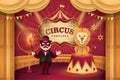 Great Circus show, Lion on a circus stand and Performer Controlling with Ring of Fire