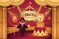 Great Circus show, Lion on a circus stand and Performer Controlling with Ring of Fire