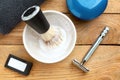 Great classic wet shaving with right accessories Royalty Free Stock Photo