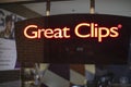 Great Clips at night neon window sign