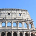 Great Colosseum in Rome, Italy, Europe. Roman Coliseum close-up with clear blue sky. Royalty Free Stock Photo