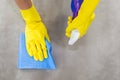 Great concept of domestic cleaning, woman cleaning the floor