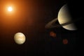 Great Conjunction: Venus and Saturn. Venus and Saturn meet in the space solar system. Elements of this image furnished by NASA Royalty Free Stock Photo