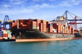 Big container ship ZIM VANCOUVER working in the port of Valencia. Royalty Free Stock Photo